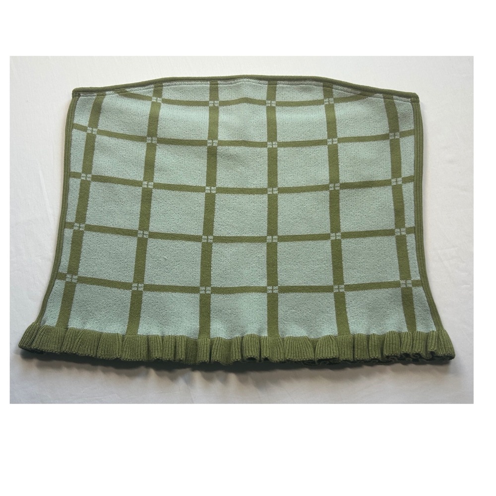 Daily Practice by Anthropologie Tube Top Women Large Green Plaid Knit Ruffle Hem